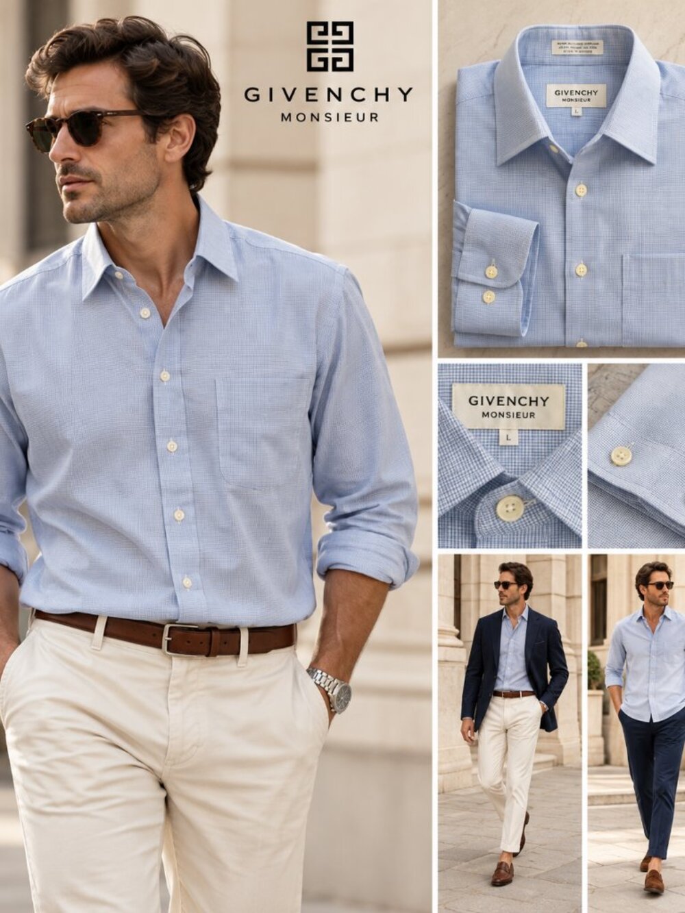 Givenchy Monsieur Light Blue Long-Sleeve Dress Shirt - Classic Collar 15